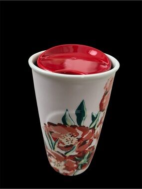 Starbucks 2015 Floral Poppy Ceramic Travel Mug 10oz with Lid